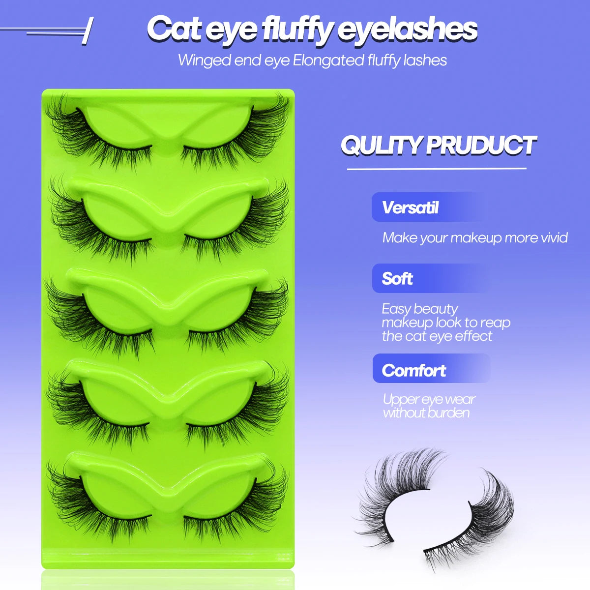 Piccolas  5 pairs Cat Eye Eyelashes Natural False Lashes