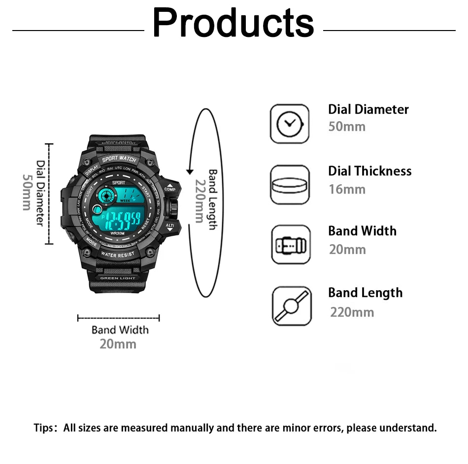Piccolas Men LED Digital Watch Sport Waterproof Watch