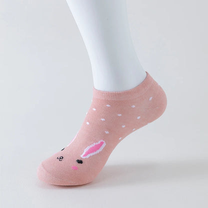 Piccolas 5 Pairs of WOMEN'S Short Socks, Pink Cat