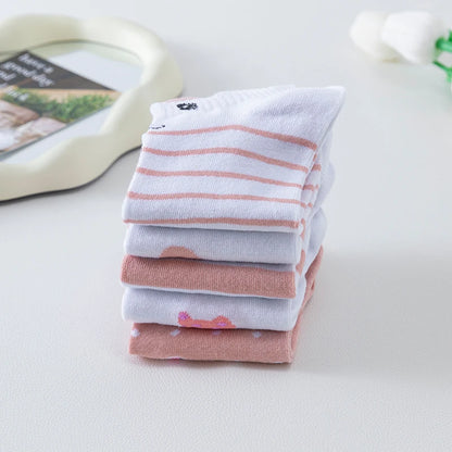 Piccolas 5 Pairs of WOMEN'S Short Socks, Pink Cat